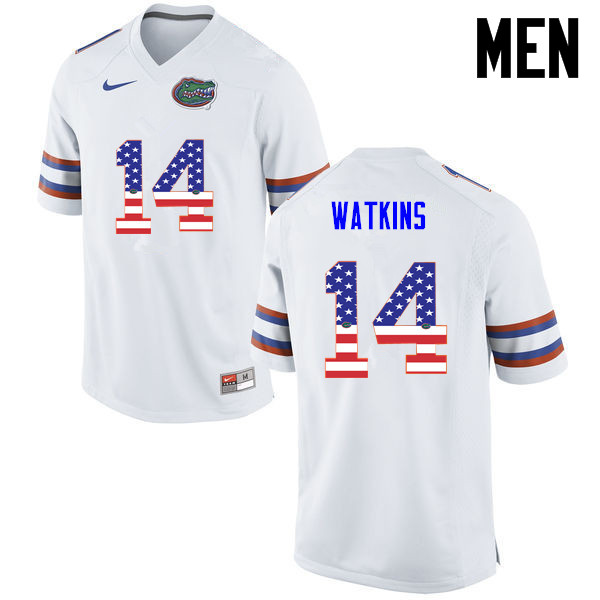 Men Florida Gators #14 Jaylen Watkins College Football USA Flag Fashion Jerseys-White - Click Image to Close